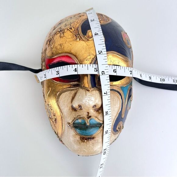 Venetian Mask Volto Musica Gold And Blue And Gold Handmade - Picture 9 of 9